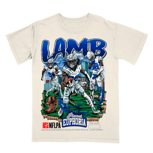 Hand-drawn CeeDee Lamb graphic t-shirt, Dallas wide receiver design, numbered to 500